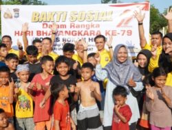 Senyum bahagia anak panti asuhan Menyambut hut Bhayangkara ke 79 Polres Rokan hulu ajak ke waterpark.