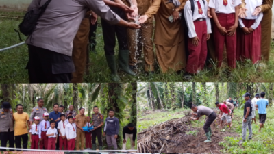Peduli Terhadap Dunia Pendidikan, Kapolsek Rambah Samo Salurkan Bantuan Sarana Prasarana Air Bersih.