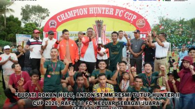 Bupati Anton Resmi Tutup Hunter II Cup 2026, Rafli88 FC Keluar Sebagai Juara