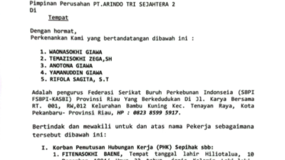 SBPI- KASBI provinsi Riau, Tolak Keras Surat SP dan PHK Terhadap Pekerja di PT Arindo Trisejahtera 2.